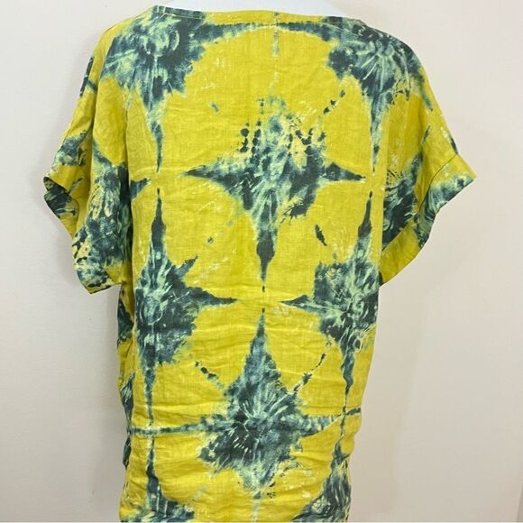 Bella Umbra Tie Dye Linen Top Yellow Blue L - Picture 4 of 7